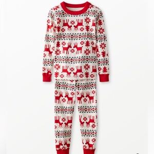 Hanna Andersson Dear Deer Red Reindeer Xmas Long Johns 85 2T 2 Pce Pajama Set